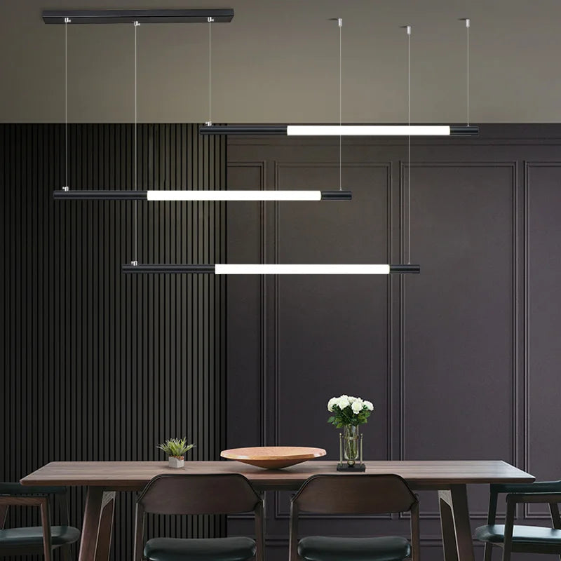 Modern LED Black/Gold Bar Chandelier Horizontal Pendant Light