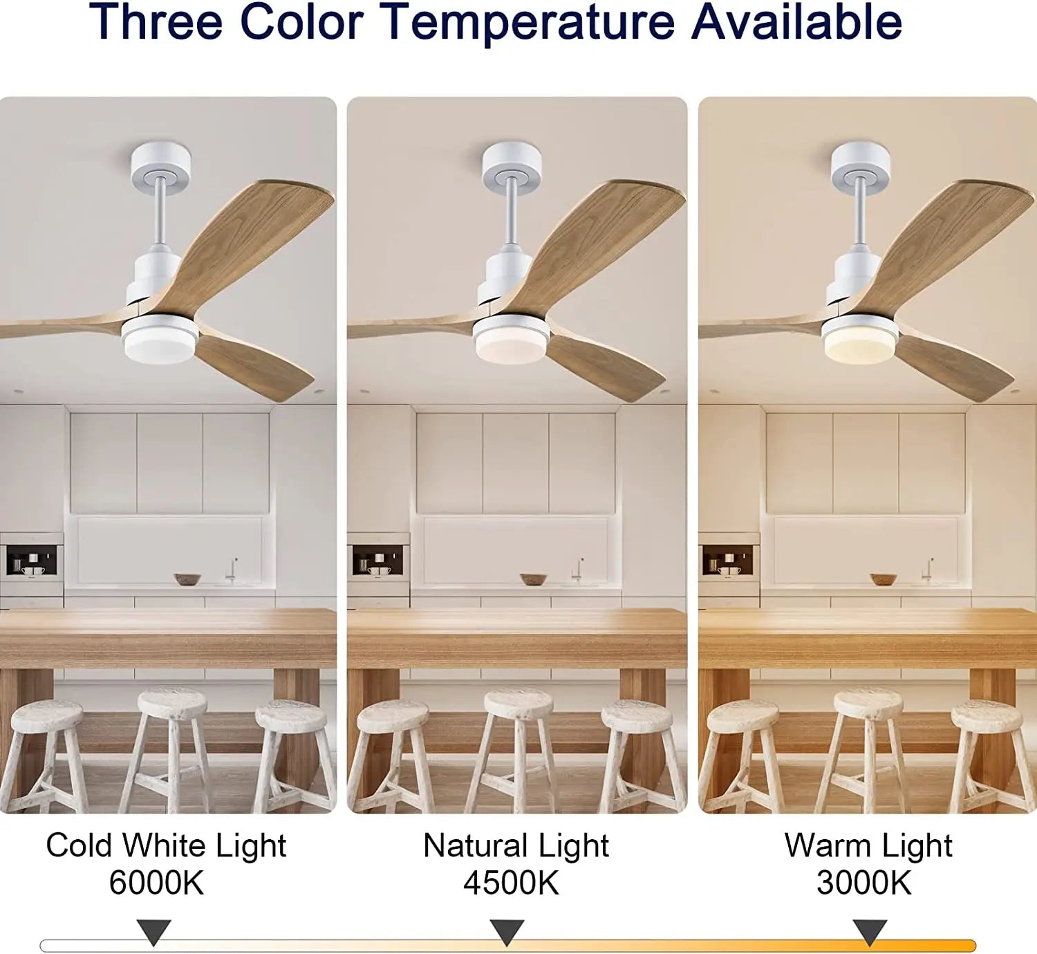 Nordic 52" Ceiling Fan with LED Light and Control - Modern White/Black Wood Chandelier