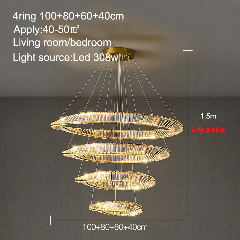 LED Crystal Chandelier Dimmable Luxe Halo Alloy Fixture
