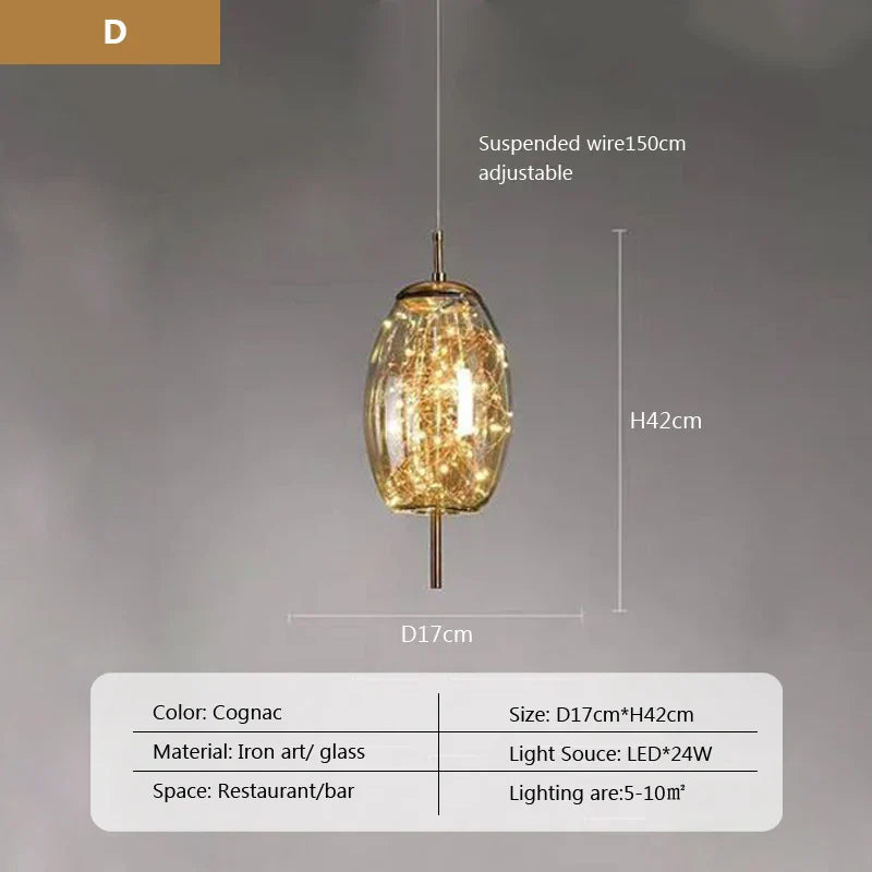 Modern Net Red Glass Bedside Chandelier with Luxury LED Lights