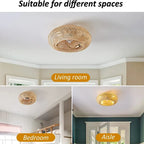 Bamboo Ceiling Fan with Rattan Cage Light & Remote Control
