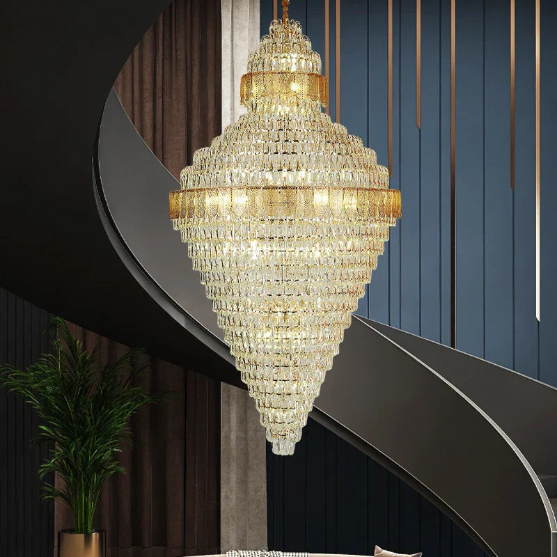 Elegant Duplex Crystal Chandelier Spiral Staircase High Living Room Light