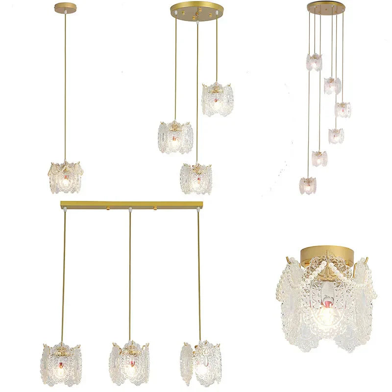 Carved Glass Pearl Chandelier for Dining Room, Living Bedroom, Study, Balcony - LED Pendant Lighting