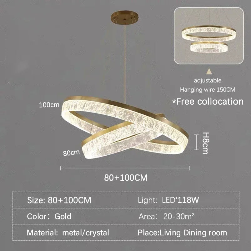 Modern LED Golden Round Chandelier Living Room Luxury Ring Lighting