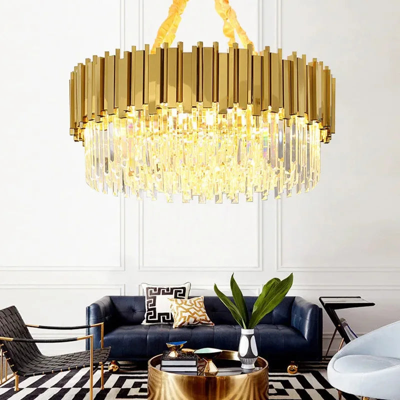 Gold Crystal Chandelier: Modern Luxury LED Pendant Lights for Living, Dining, Bedroom Decor