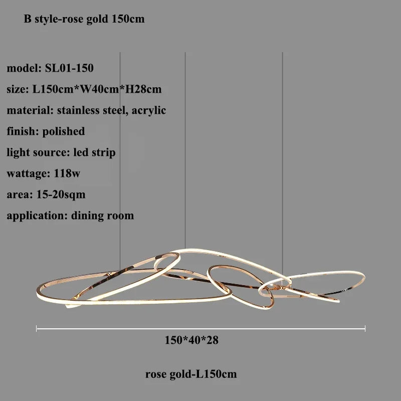 Rose Gold Maillon Pendant Light for Minimalist Dining Room Décor