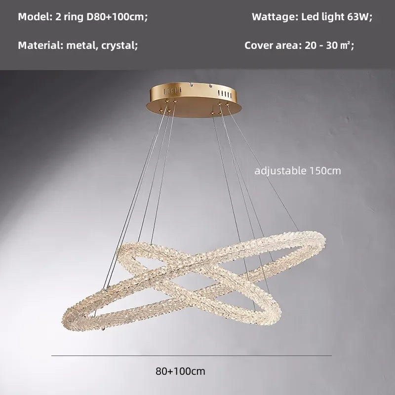 Crystals Pendant Lights: Modern Dimmable Chandelier for Luxury Living Room, Dining, Bedroom