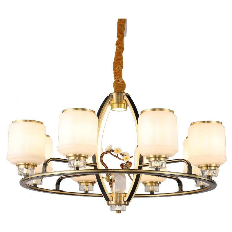Chinese Natural Jade All Copper Chandelier for Luxury Living Room Villa
