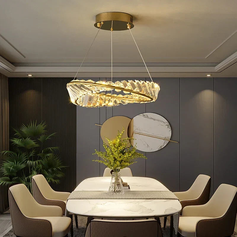 Gold LED Crystal Pendant Chandelier for Luxury Living Dining Room LightingDécor