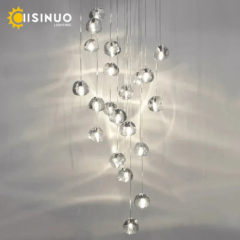 Crystal Ball Chandelier: Long Adjustable Staircase Pendant Light perfect for Home & Restaurant