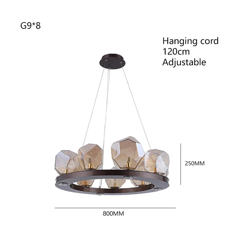 Rock Glass Chandeliers: Modern Indoor Pendant Lamps for Living Room, Bedroom & Restaurant