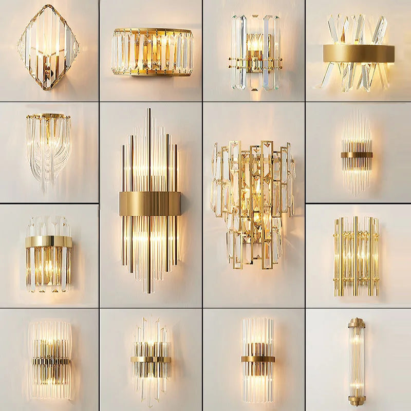 Gold Crystal LED Wall Lights for Bedroom Decoration