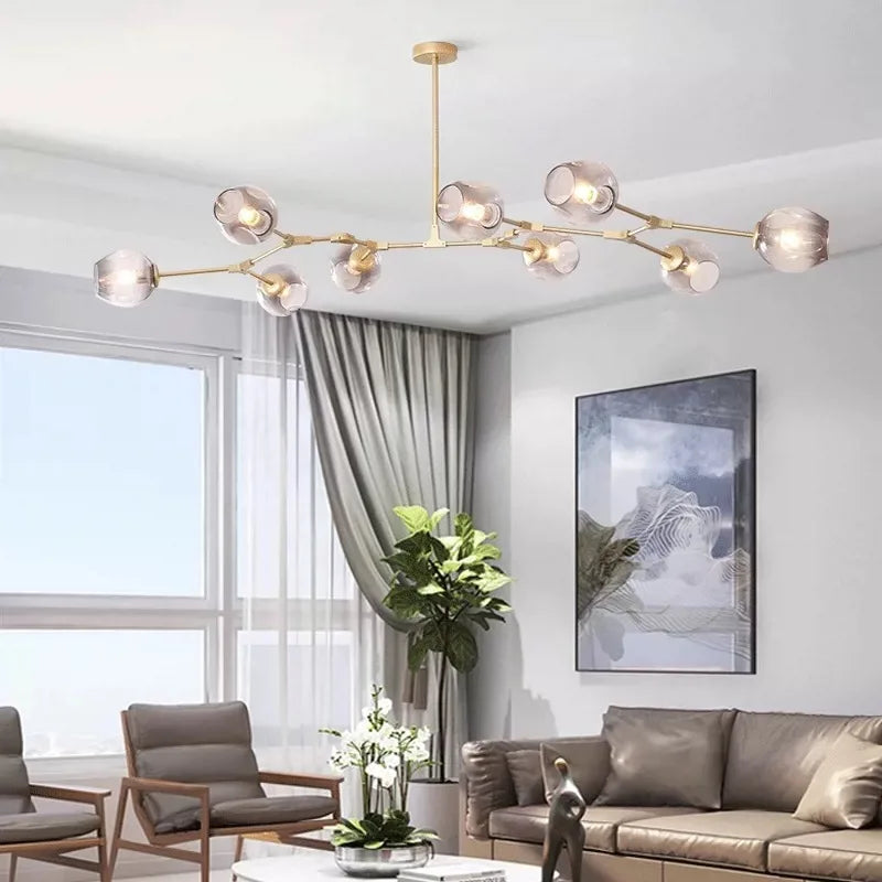 Nordic Glass Pendant Chandelier in Black Gold for Living Room, Bedroom, Dining Room