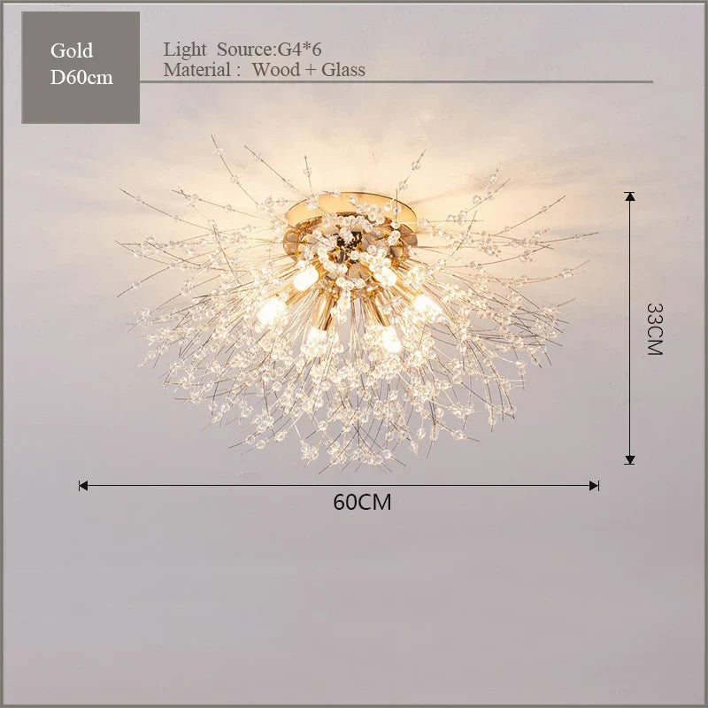 Nordic Dandelion Crystal Ceiling Lamp for Bedroom Living Room Dining Room