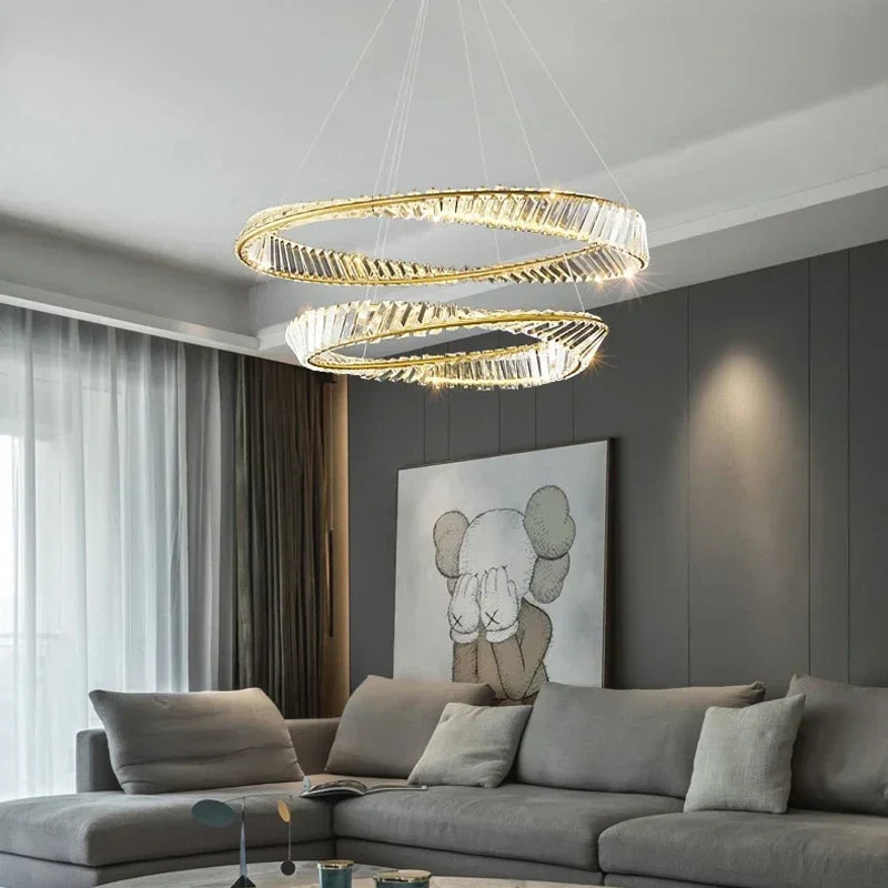 Luxury Gold LED Crystal Pendant Chandelier for Living & Dining Room Lighting