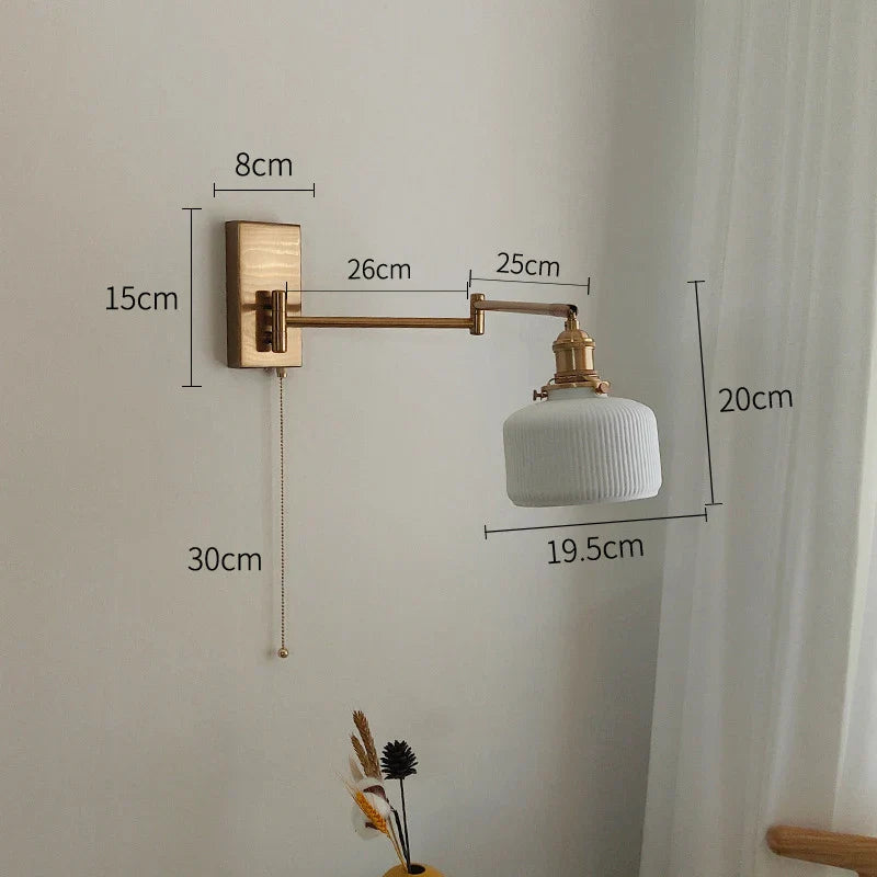 Brass Swing Arm Wall Sconce Creamic Wall Lights