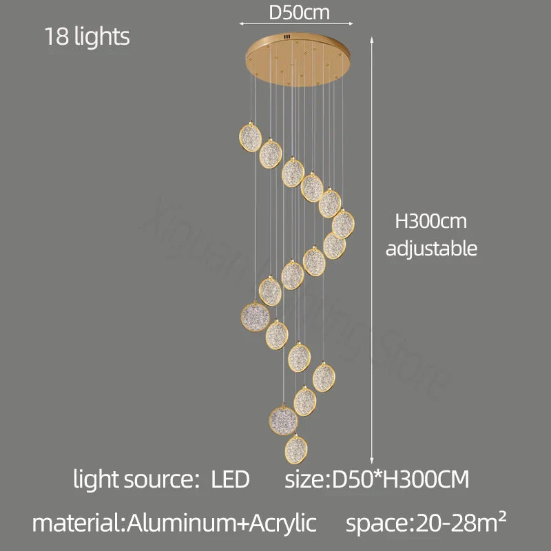 Round Cake Chandelier: Modern Staircase Lamp for High-rise Buildings, Hotels, and Homes