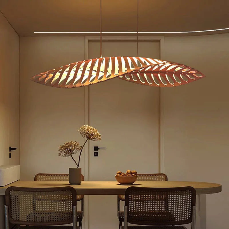 Fish Bone Wood Chandelier: Nordic Wabi Sabi Pendant for Dining Room & Restaurant