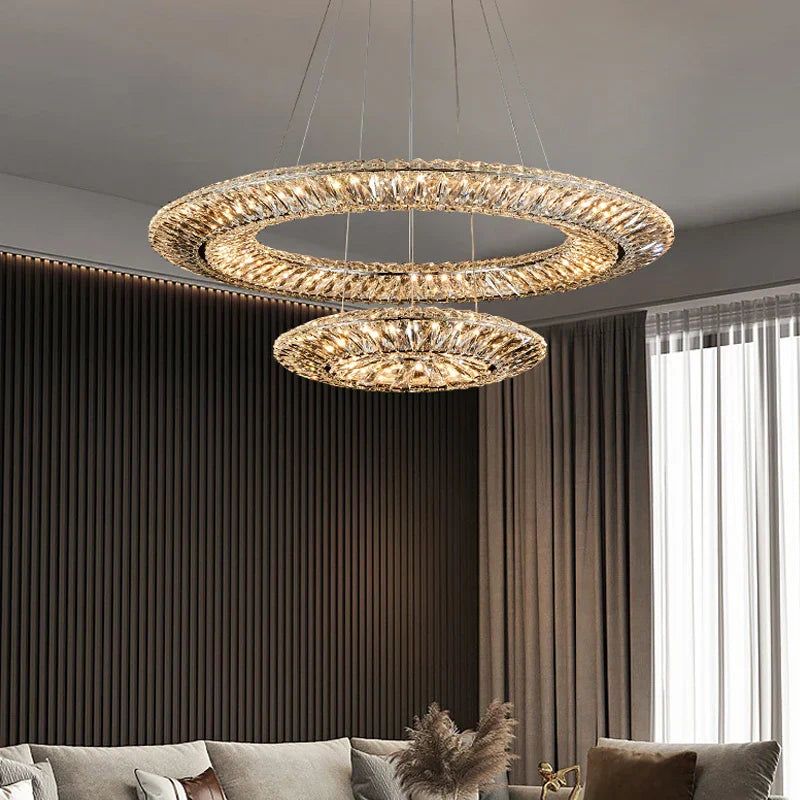 LED Crystal Chandelier: Elegant Light Luxury Golden Ceiling Art Ring for Living Room