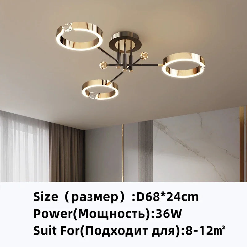 Gold Plated Luxury Chandelier with Remote Control Crystals for Elegant Living & Bedroom Decor