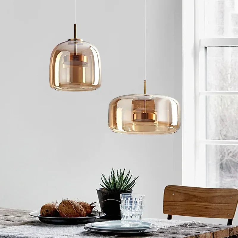 Nordic Glass LED Pendant Lights Copper Chandeliers for Home Decor