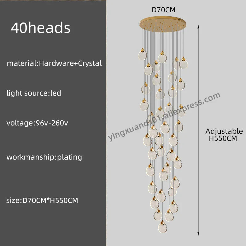 Crystal Chandelier Pendant Light for Luxury Staircase