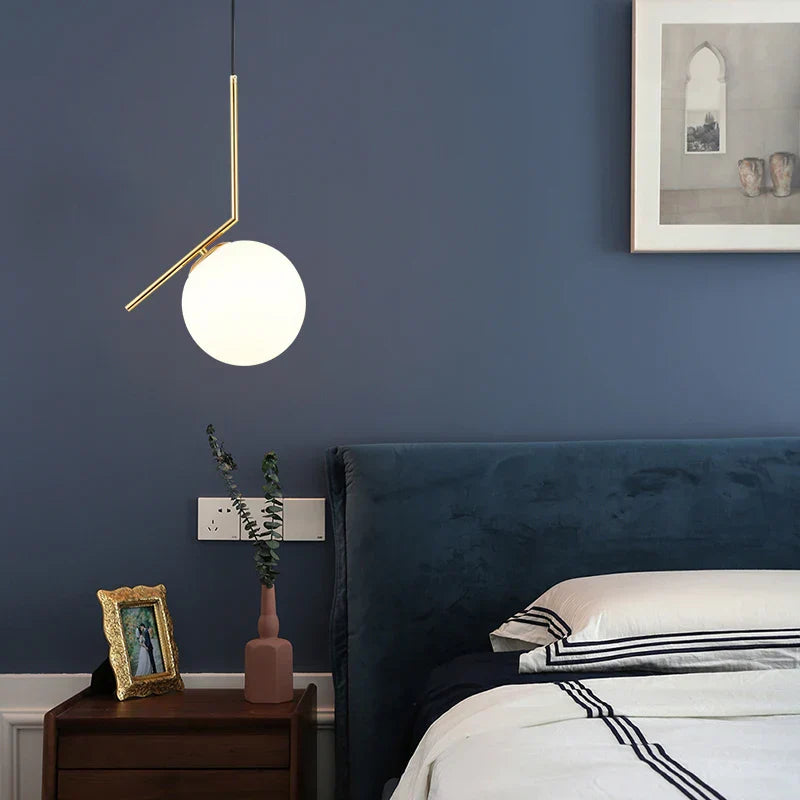 Modern Iron Glass Pendant Lights Nordic Round Ball Brass Rod Hanging Lamp