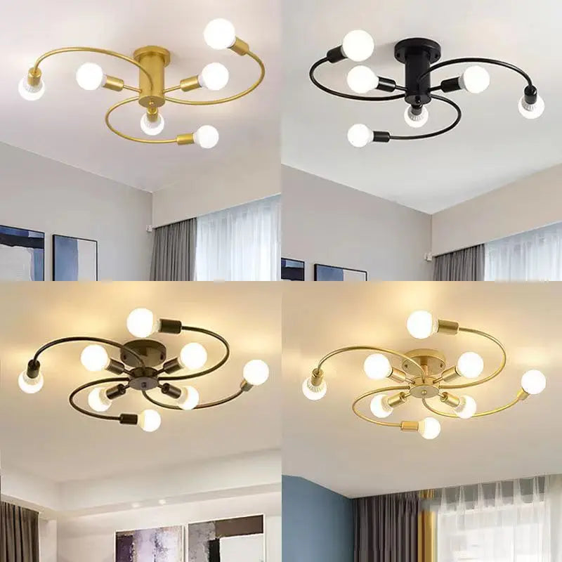 Retro Iron Fan Ceiling Chandelier with 8 Sockets for Home Decor