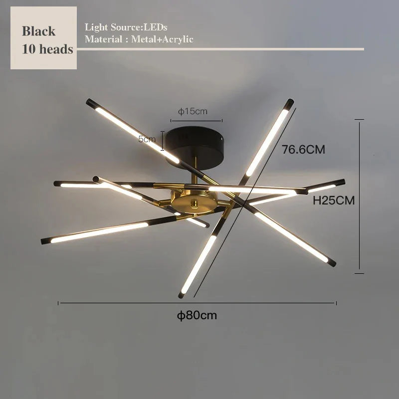 Modern LED Linear Chandelier: Creative Design Ceiling Lamp with Remote for Home Decor