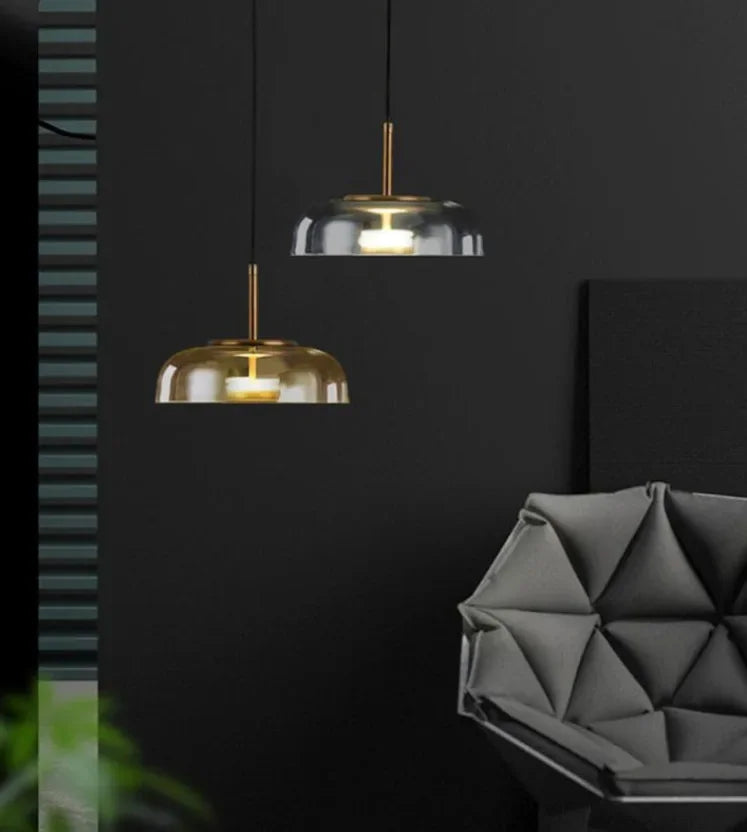 Glass Pendant LED Light Fixture - Modern Minimalist Hanging Lamp for Dining Room