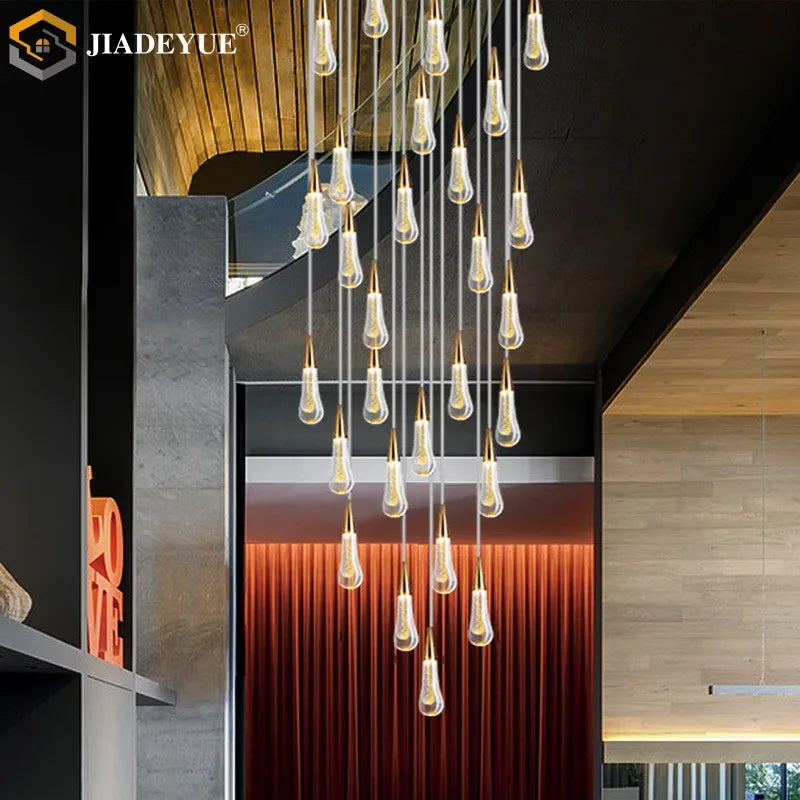 Modern LED Staircase Chandelier for Living Room Villa Duplex Building Rotation