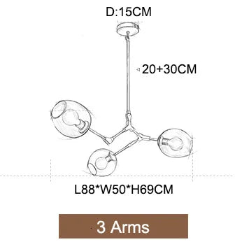 Nordic Glass Pendant Chandelier in Black Gold for Living Room, Bedroom, Dining Room