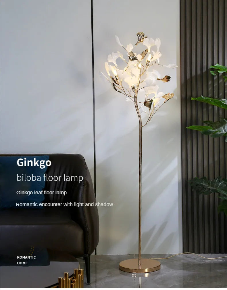 Nordic Ginkgo Leaf Living Room Floor Lamp - Modern Bedroom Night Light