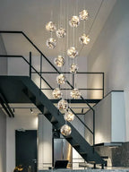 Gold LED Glass Chandelier: Minimalist Round Ball Staircase Lighting Fixtures