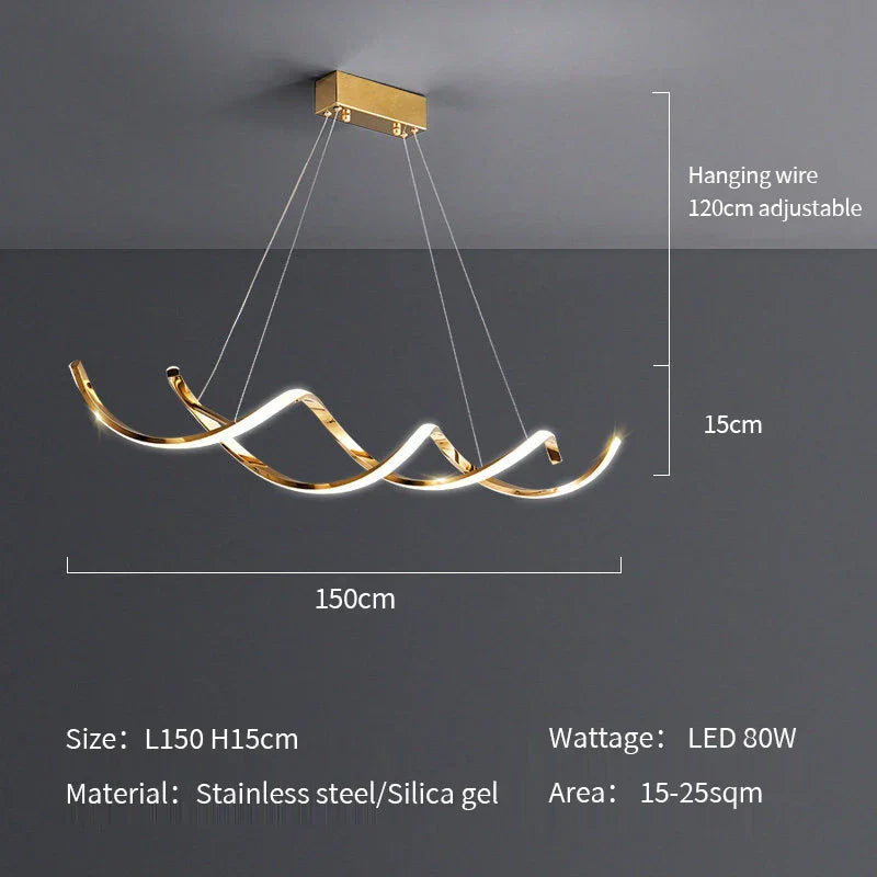 Modern Wave LED Chandelier for Luxury Dining Room and Cafe Lighting