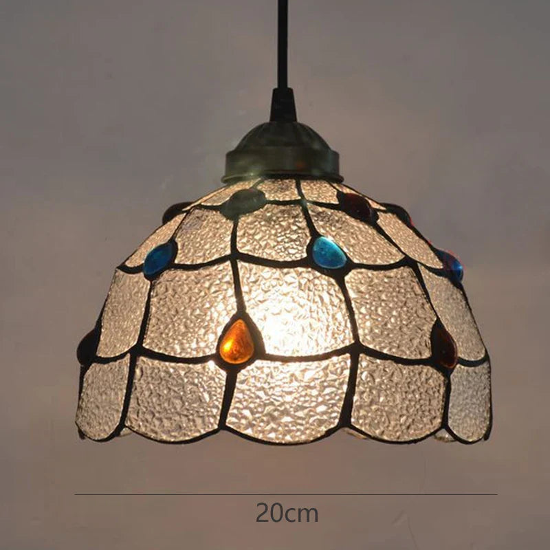Stained Glass Pteris Pendant Light Chandelier for Dining Room and Bedroom