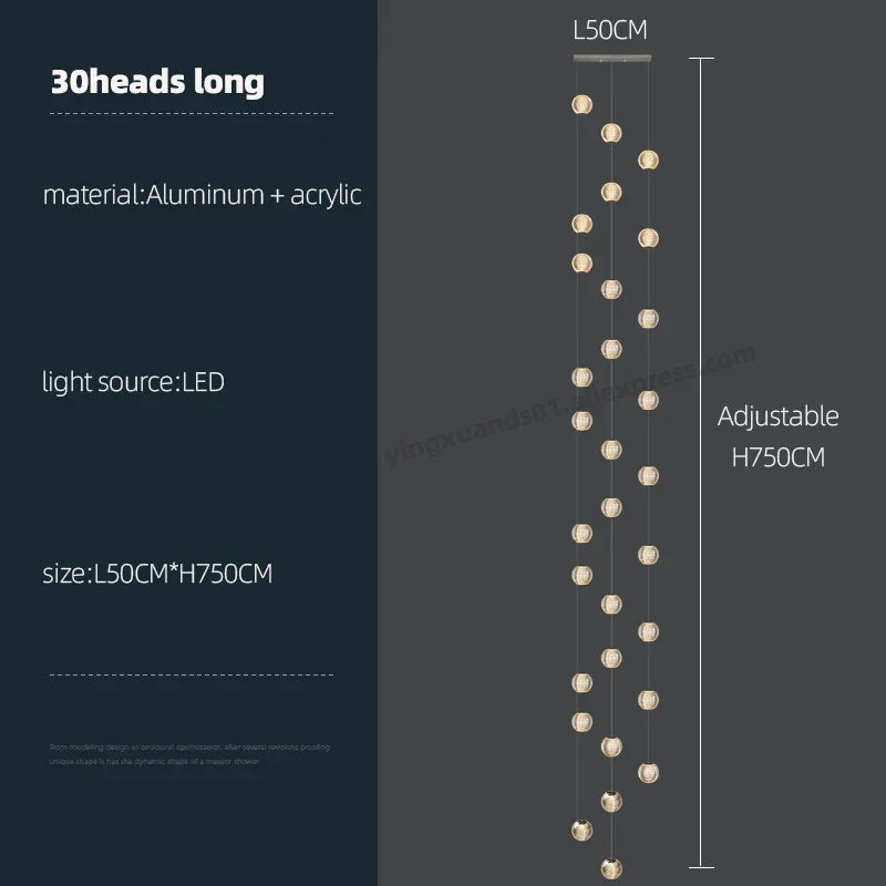 Revolving Stair LED Chandelier - Duplex Villa Hanging Lamp for High-Level Staircase