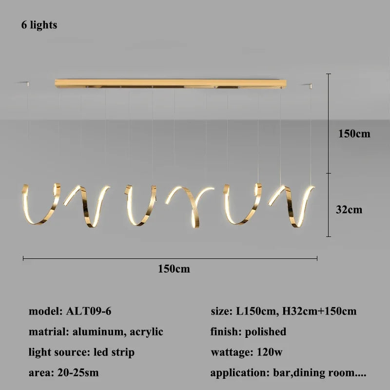 Gold Irregular LED Pendant Lights for Modern Living & Dining Room Lighting