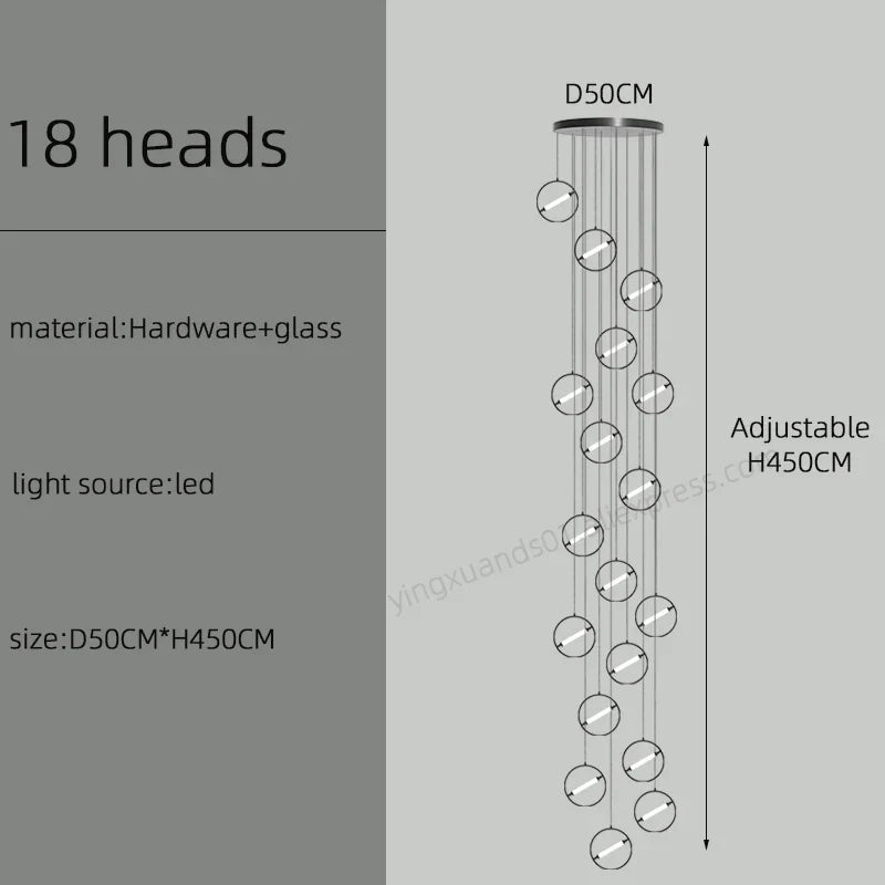 Modern LED Chandelier Ring Light Lamp Suspension Staircase Lighting
