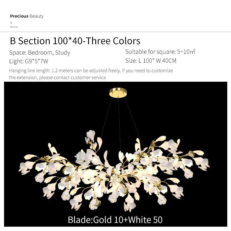 Ginkgo Biloba Chandelier: Elegant Duplex Living Room Hotel Lobby Pendant Light