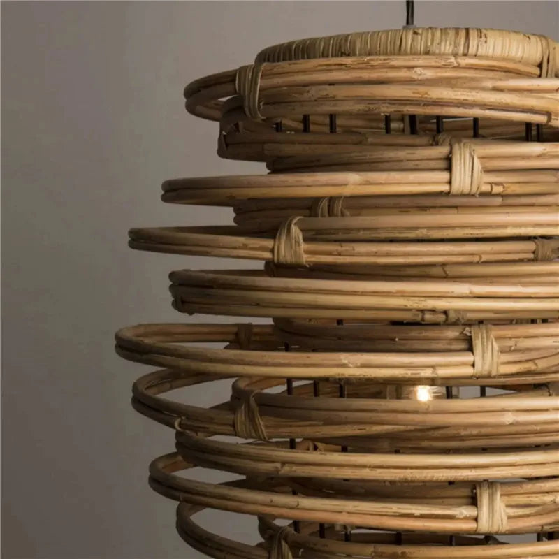 Bamboo Birdnest Pendant Light for Dining Room, Handmade Wicker Lamp for Kitchen Bar & Living Room