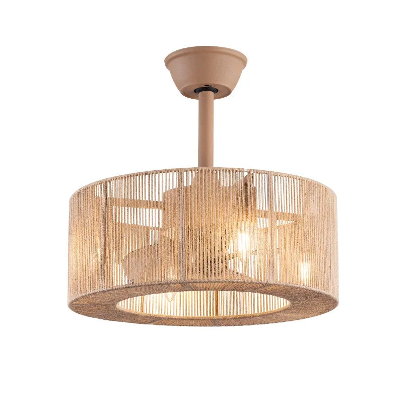 Braided Rope Lantern Ceiling Fan Light: Reversible, Dimmable, 6-Speed Home Decor