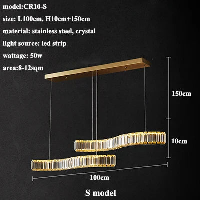 Luxury Steel Crystal Chandelier Dimmable LED Pendant Lights with Remote Control