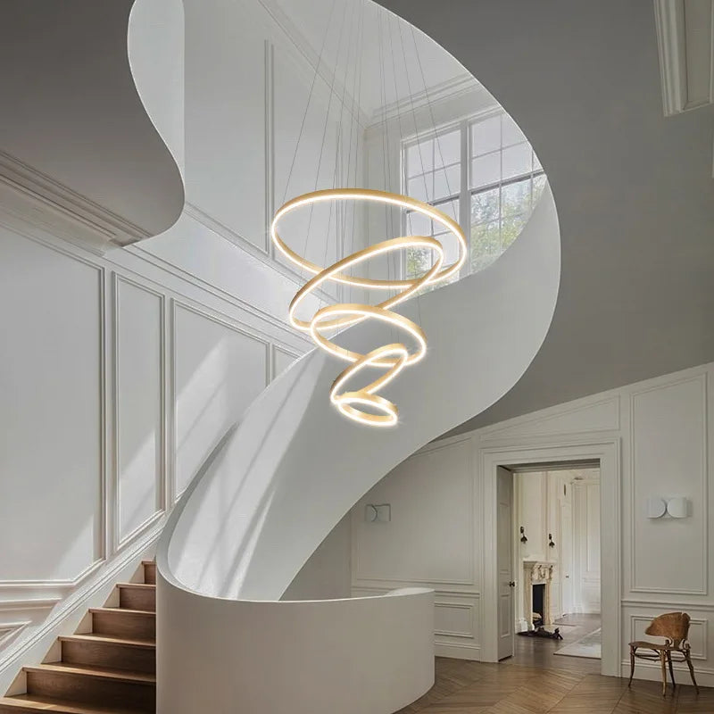 Sophisticated Duplex Living Room Chandelier & LED Circles Lighting Fixtures