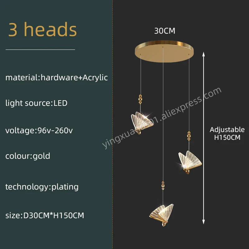 Butterfly Acrylic Chandelier Modern Ceiling Light Pendant Lamp for Living Room