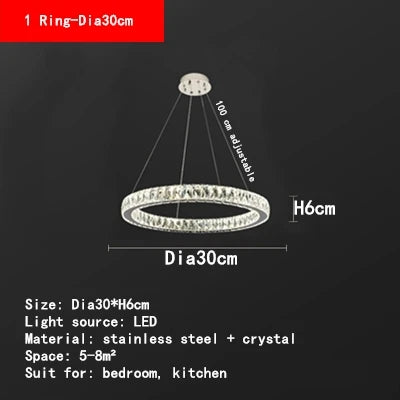 Round Crystal Ceiling Chandelier for Kitchen Dining Room LED Lighting Fixtures