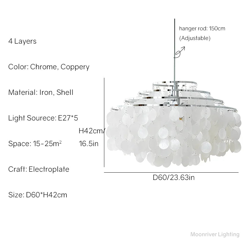 Aeolian Bells Shell Chandelier for Mediterranean Living Room, Shop, Bar, and Restaurant