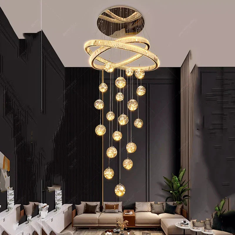 Modern Crystal Chandelier Stair Living Room Pendant Lights Interior Lighting
