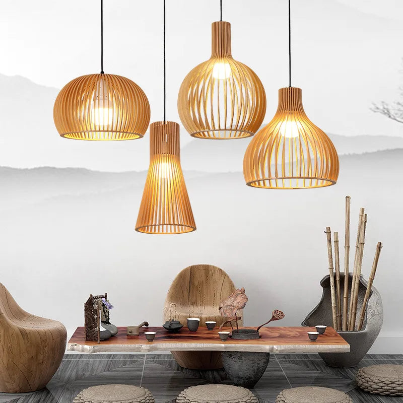 Wooden Birdcage Pendant Lamp: E27 Indoor LED Lighting for Dining Room & Bar