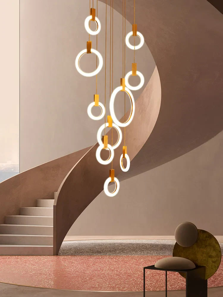 LED Wooden Staircase Chandelier Ceiling Lights - Modern Hanging Pendant Lamps